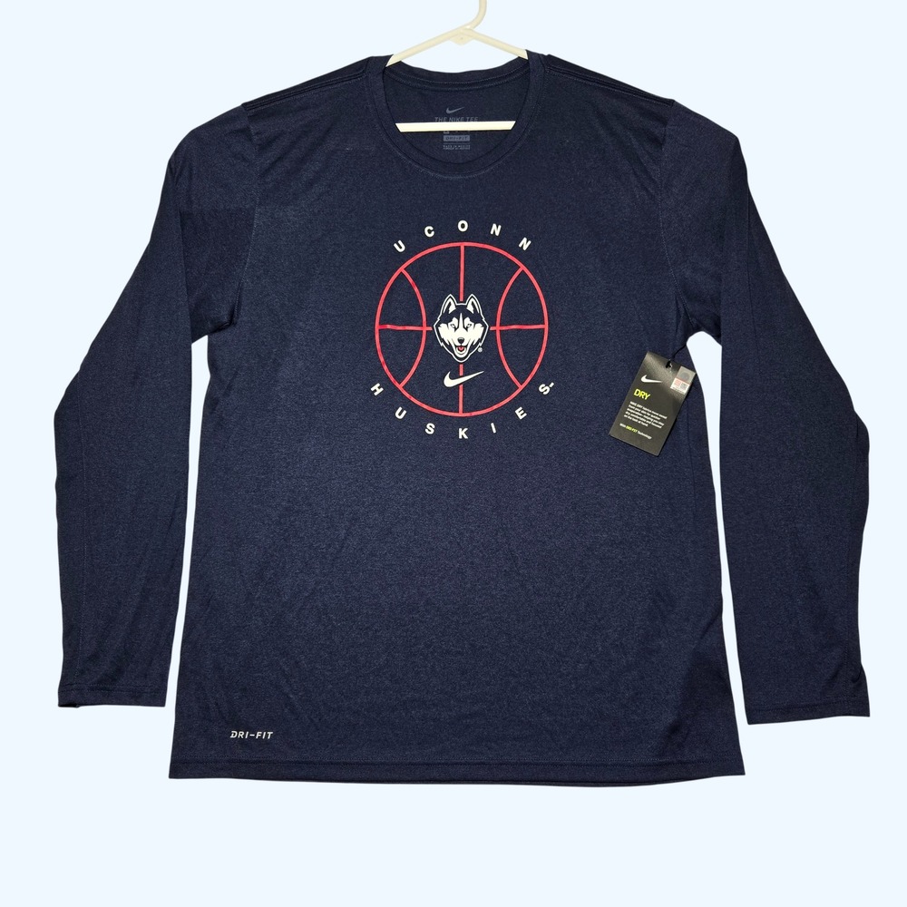 NEW Nike UConn Huskies Legend LS Tee College Navy Dri-FIT Shirt M22419 Men Large